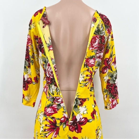 Ruby Rocks Yellow Floral Print 3/4 Sleeve Lightweight Dress - Picture 5 of 7